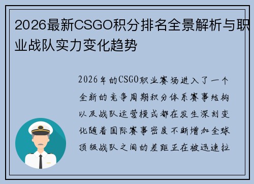 2026最新CSGO积分排名全景解析与职业战队实力变化趋势 2026最新CSGO积分排名全景解析与职业战队实力变化趋势