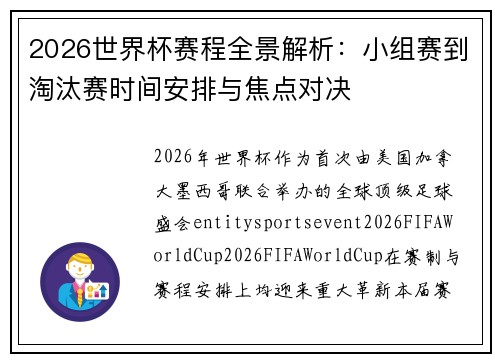 2026世界杯赛程全景解析:小组赛到淘汰赛时间安排与焦点对决 2026世界杯赛程全景解析:小组赛到淘汰赛时间安排与焦点对决