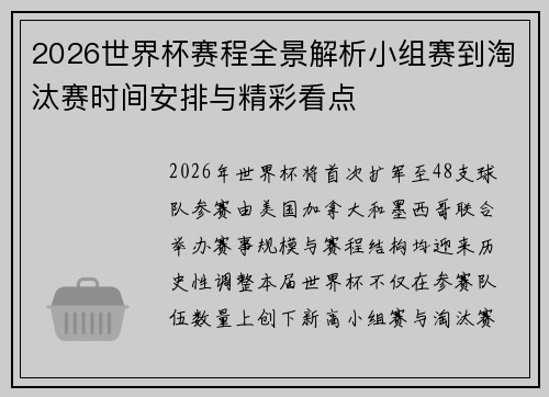 2026世界杯赛程全景解析小组赛到淘汰赛时间安排与精彩看点